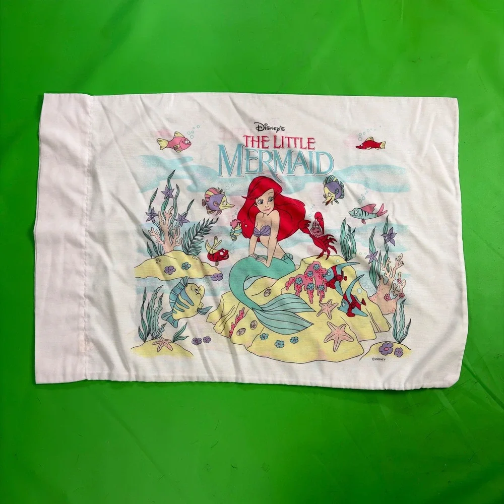 Vintage 90s Disney The Little Mermaid Standard Pillowcase Cartoon Ariel USA Made